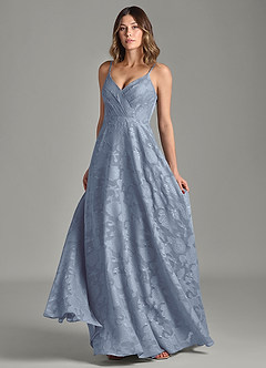 Azazie Amani 신부 들러리 드레스 A라인 주름진 플로럴 번아웃 바닥 길이 드레스 image4