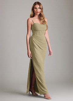 Azazie Mai Bridesmaid Dresses Moss Green Sheath Pleated Chiffon Dress image3