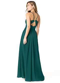 Azazie Cora Brautjungfernkleider A-Linie Plissee Chiffon Kleid Pfau image2