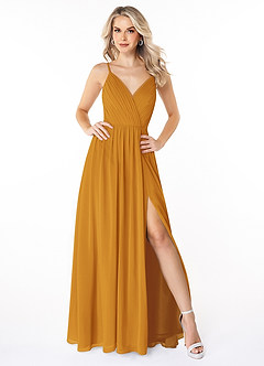 Azazie Gracie Brautjungfernkleider A-Linie Plissee Chiffon Kleid Butterscotch image1