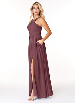 Azazie Elvira Bridesmaid Dresses Sangria A-Line Pleated Chiffon Dress image3