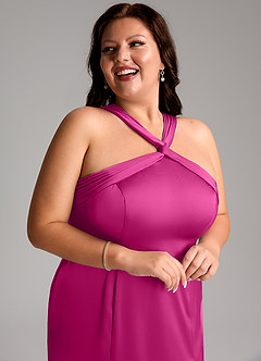 Azazie Rue Bridesmaid Dresses Fuchsia A-Line Pleated Stretch Satin Dress image13