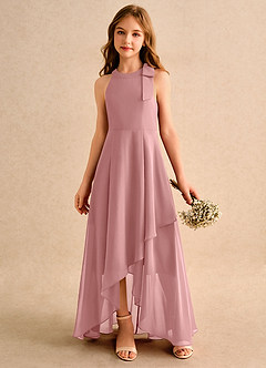 Azazie Boop Girls Formal Flower Girl Dresses Dusty Rose A-Line Bow Chiffon Dress image4