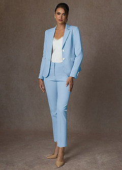 front Whitney Himmelblau Strukturierter Stretch-Hosenanzug in voller Länge