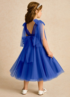 Azazie Dori Robe Demoiselle D'honneur Fillette Robe Trapèze en Tulle Rayé Bleu Roi image3