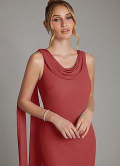 Azazie Jaya Vestidos de damas de honor Vestido de Óxido de Gasa de Corte Recto con Plisado image3