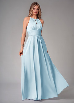 Azazie Bonnie Robes de demoiselle d'honneur Robe Trapèze en Satin extensible Plissée Bleu Ciel image1