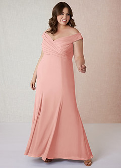 Azazie Lecia Bridesmaid Dresses Rosette Empire Off-The-Shoulder Pleated Chiffon Convertible Dress image8