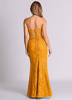 Azazie Sorrel Abiti da Damigella Abito Convertibile Sirena in Burnout Floreale Corsetto Caramello image2