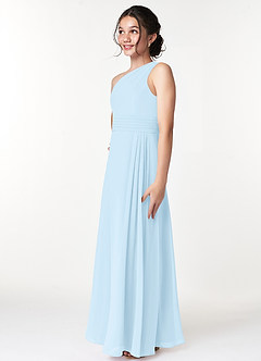 Azazie Cleo Junior Abito A-Line in Chiffon Plissettato Azzurro image5