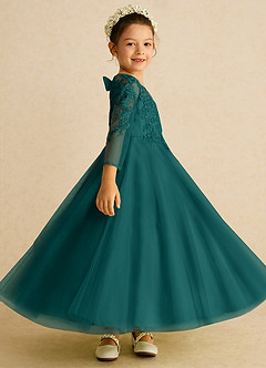 Azazie Precious Flower Girl Dresses Peacock A-Line Lace Tulle Dress image3