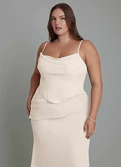 Azazie Sorrel Abiti da Damigella Abito Sirena in Chiffon Corsetto Alabastro Bianco image17