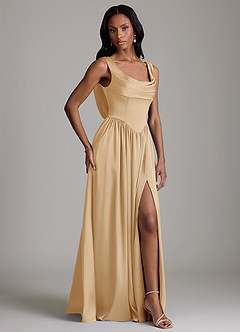 Azazie Novi Bridesmaid Dresses Gold A-Line with Pockets Stretch Satin Dress image5