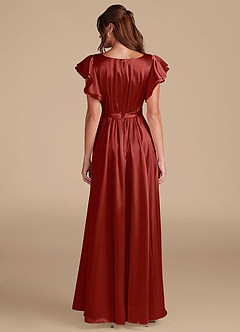 Azazie Daphne At-home Try On Dresses A-Line Ruched Metallic Satin Floor-Length Dress image2