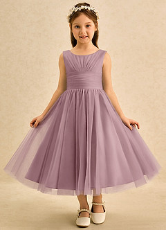 Azazie Macaron Jurken voor bloemenmeisjes A-Lijn Jurk van Tule Geplooid Stoffige Roos image3