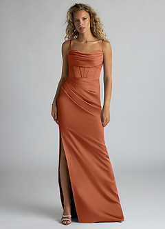 Azazie Mai Bridesmaid Dresses Cedar Rose Sheath Pleated Stretch Satin Dress image1