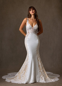 Azazie Estephanie Wedding Dresses Diamond White Champagne Mermaid Sequins Stretch Crepe Dress image1