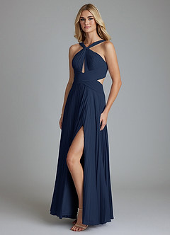 Azazie Hosanna Bridesmaid Dresses Dark Navy A-Line Pleated Chiffon Dress image5