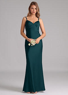 Azazie Suttona Bridesmaid Dresses Pine A-Line Pleated Stretch Satin Dress image6
