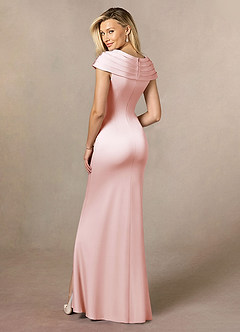 Azazie Anderson Mother of the Bride Dresses Blushing Pink A-Line Pleated Stretch Satin Dress image5