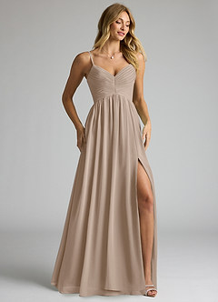Azazie Alia Brautjungfernkleider A-Linie Plissee Chiffon Kleid Taupe image2