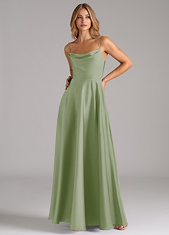 Azazie Elle Bridesmaid Dresses Dusty Sage A-Line Pleated Stretch Satin Dress image5