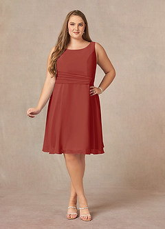 Azazie Shirley Mère de la mariée Robes Robe Trapèze en Mousseline de soie Plissé Scoop Terracotta image11