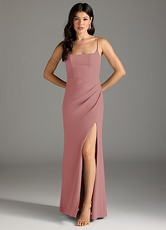 Azazie Rhoda Bridesmaid Dresses Dusty Rose Sheath Pleated Stretch Crepe Dress image5