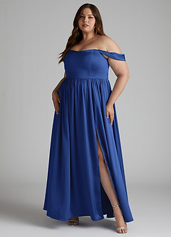 Azazie Morana Brudtärnklänningar Klänning av A-Line i Stretch Satin Av axeln Kungsblå Konvertibel image11