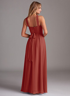Azazie Dixie Abiti da Damigella Abito A-Line in Chiffon con Scollo Halter a Pieghe Terracotta image2