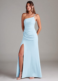 Azazie Eren Bridesmaid Dresses Sky Blue Sheath One Shoulder Stretch Crepe Dress image1