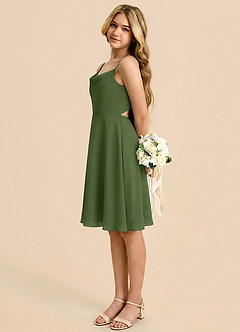Azazie Shale Junior Olive A-Line Bow Chiffon Dress image1