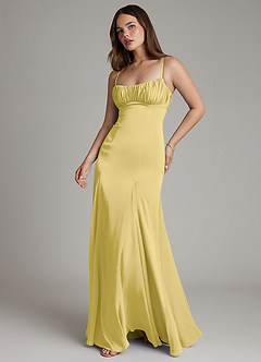 Azazie Avira Final Sale Canary Mermaid Stretch Satin Dress image1