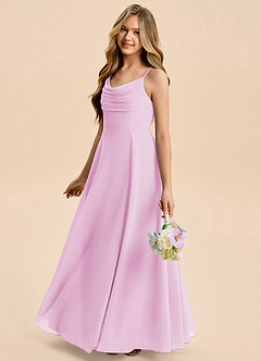 Azazie Gia Junior Candy Pink A-Line Pleated Chiffon Dress image3