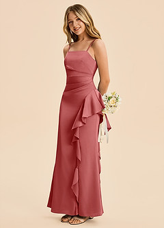Azazie Lyla Junior Antique Rose Mermaid Pleated Stretch Satin Dress image1