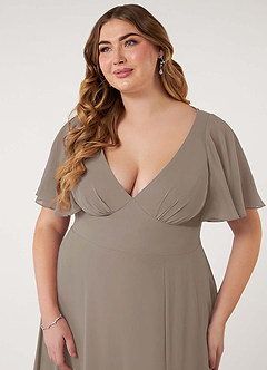 Azazie Kimber Bridesmaid Dresses Taupe A-Line Flounce Sleeve Chiffon Dress image13