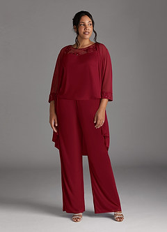 Azazie Frances Mother of the Bride Dresses Burgundy Jumpsuit/Pantsuit Scoop Mesh Dress image11