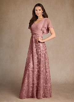 Azazie Fallon Mère de la mariée Robes Robe Trapèze en Dentelle Plissée Rose Poussiéreuse image2