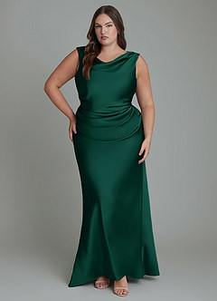Azazie Kieryn Bridesmaid Dresses Emerald Mermaid Pleated Stretch Satin Dress image7