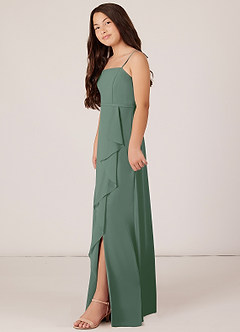 Azazie Kaylee Junior Eucalyptus A-Line with Belt Chiffon Dress image3