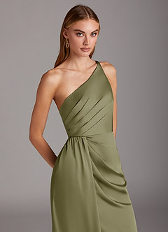 Azazie Mika Robes de demoiselle d'honneur Robe Fourreau en Satin extensible Ue épaule Pistache image7