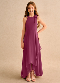 Azazie Boop Girls Formal Flower Girl Dresses Mulberry A-Line Bow Chiffon Dress image3
