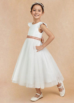 Azazie Hemi Flower Girl Dresses Ivory Champagne Rose A-Line Bow Tulle Dress image4