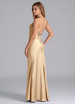 Azazie Seema Robes de demoiselle d'honneur Robe Sirène en Satin extensible Corset Champagne image6