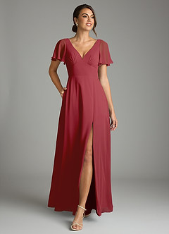 Azazie Kimber Vestidos de damas de honor Vestido de Granada de Gasa de Corte en A con Manga volante image4