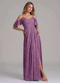 Azazie Dakota Bridesmaid Dresses Wisteria A-Line Off the Shoulder Floral Burnout Dress image5