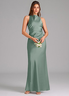 Azazie Evadne Bridesmaid Dresses Silver Sage Sheath Pleated Stretch Satin Dress image6