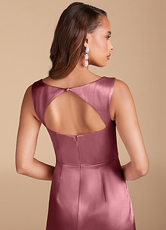 Azazie Flori Vestidos de damas de honor Vestido de Rosa Del Desierto de Satén Metálico de Corte Recto con Corte Lateral image6