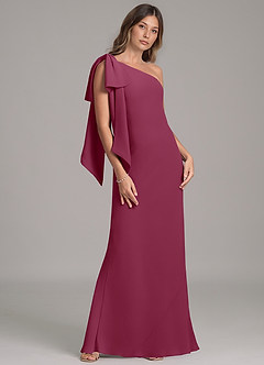 Azazie Capri Bridesmaid Dresses Mulberry A-Line One Shoulder Chiffon Dress image4