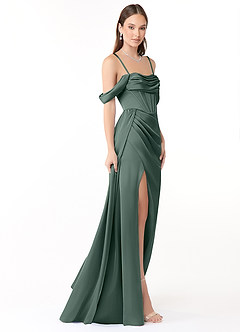 Azazie Amyra Bridesmaid Dresses Sea Moss Sheath Off the Shoulder Stretch Satin Convertible Dress image6